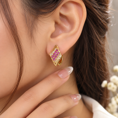 Zircon Hoop Earring-286 (Pink)