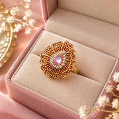 Zircon Ring-483 (Golden/Pink)