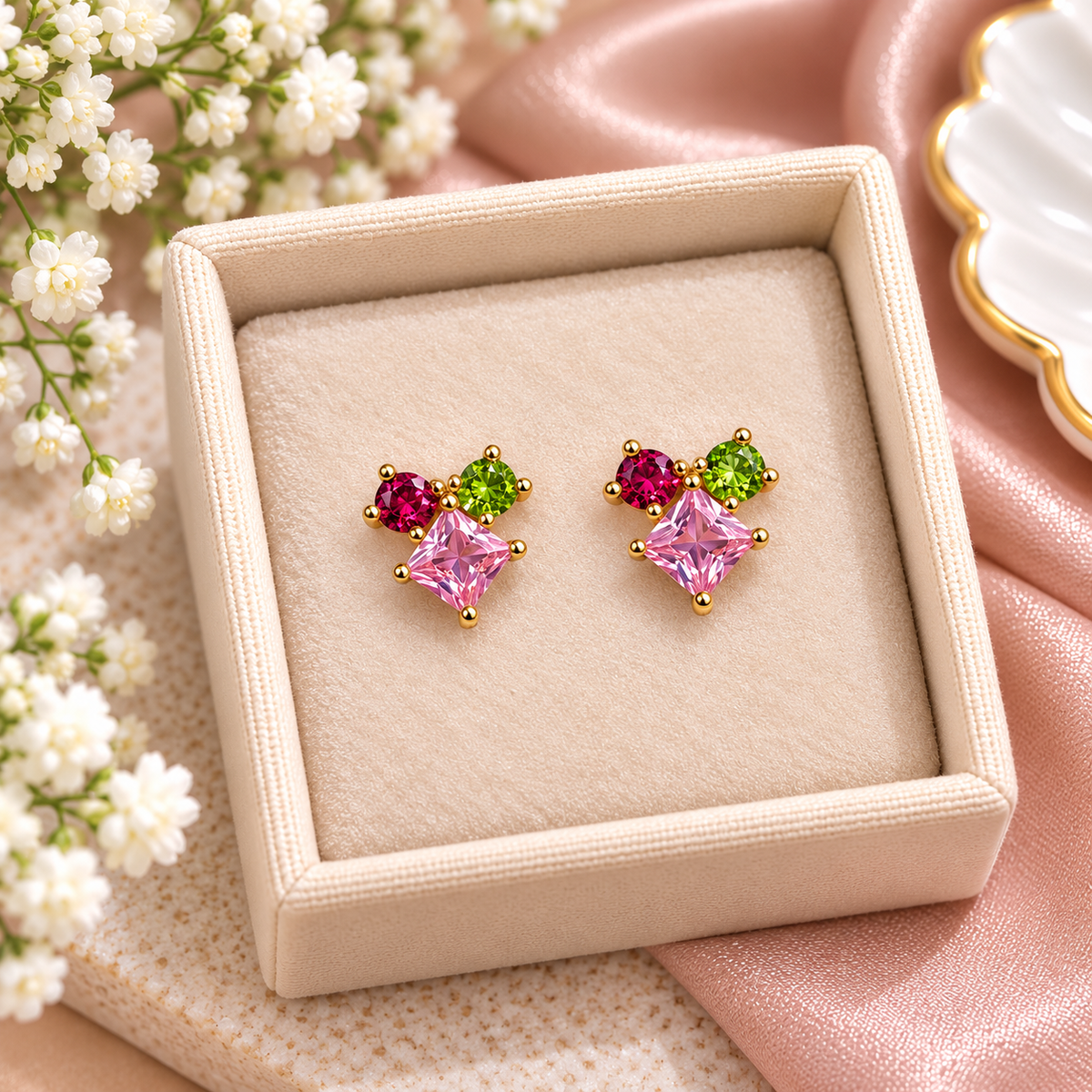 Zircon Studs-259 (Golden/Multi)