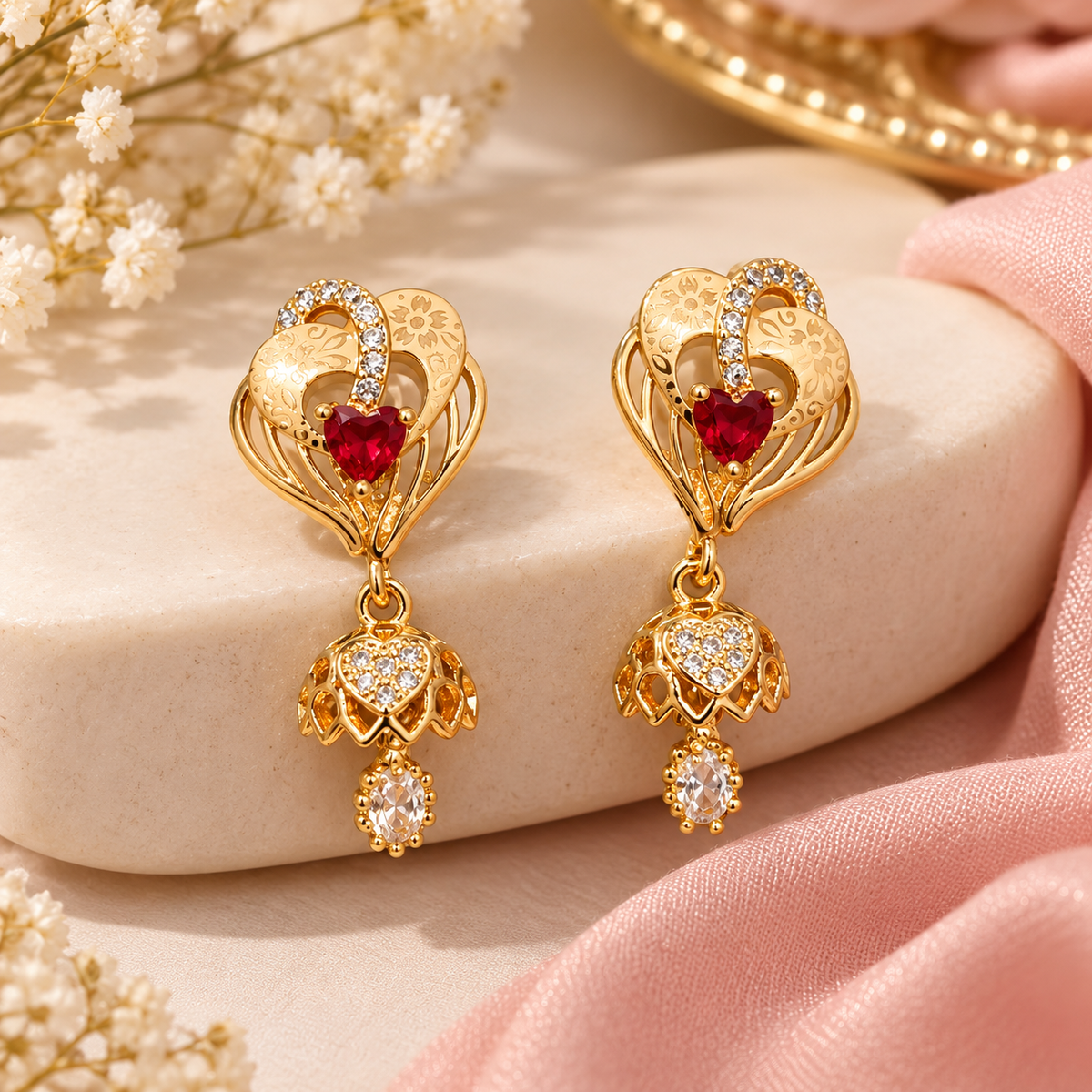 Zircon Jhumki-121 (Golden/Maroon)