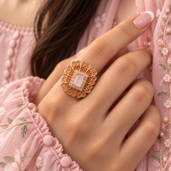 Zircon Ring-487 (Golden/Baby Pink)