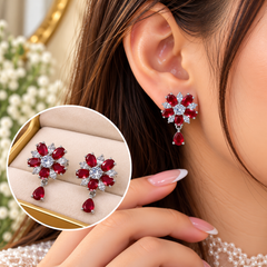 Zircon Earring-281 (Silver,Maroon)