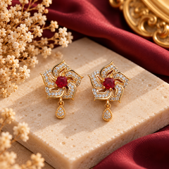 Zircon Earring-286 (Golden/Maroon)