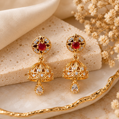 Zircon Jhumki-122 (Golden/Maroon)