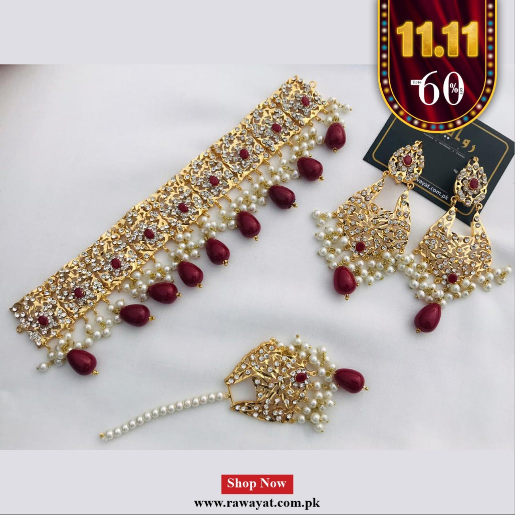 Hyderabadi Choker Set-11 (Maroon)