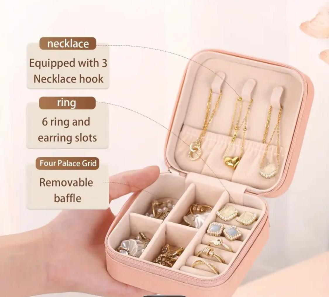 Jewelry Organizer Display Travel,Portable Leather jewelry case Boxes-(Pink)