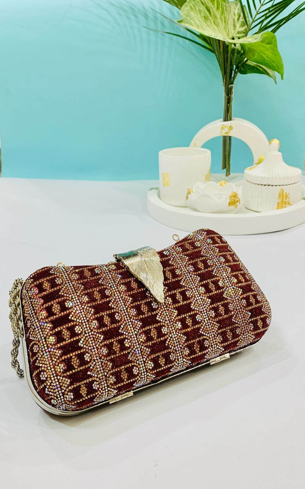 Fancy Clutch-10038 (Silver/Maroon)