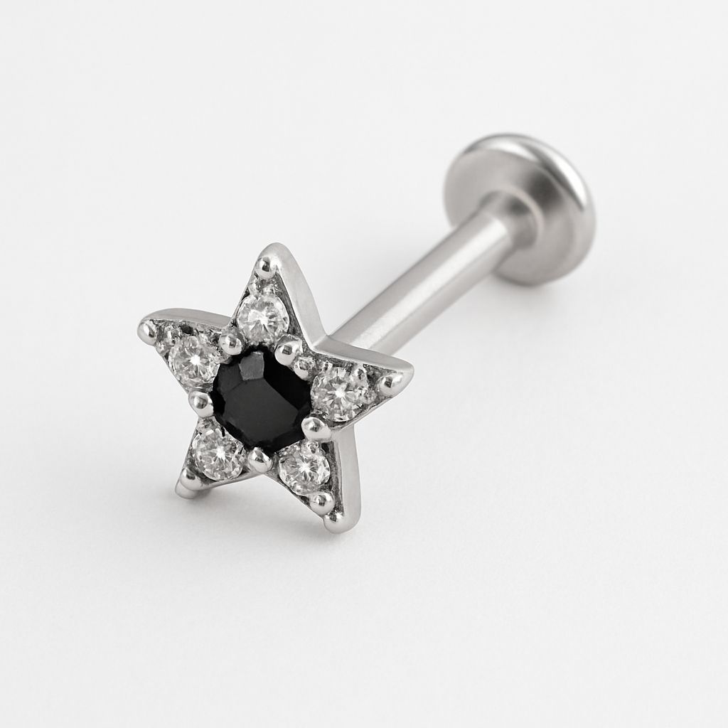 Nose Pin-02 (Silver/Black) Titanium G23