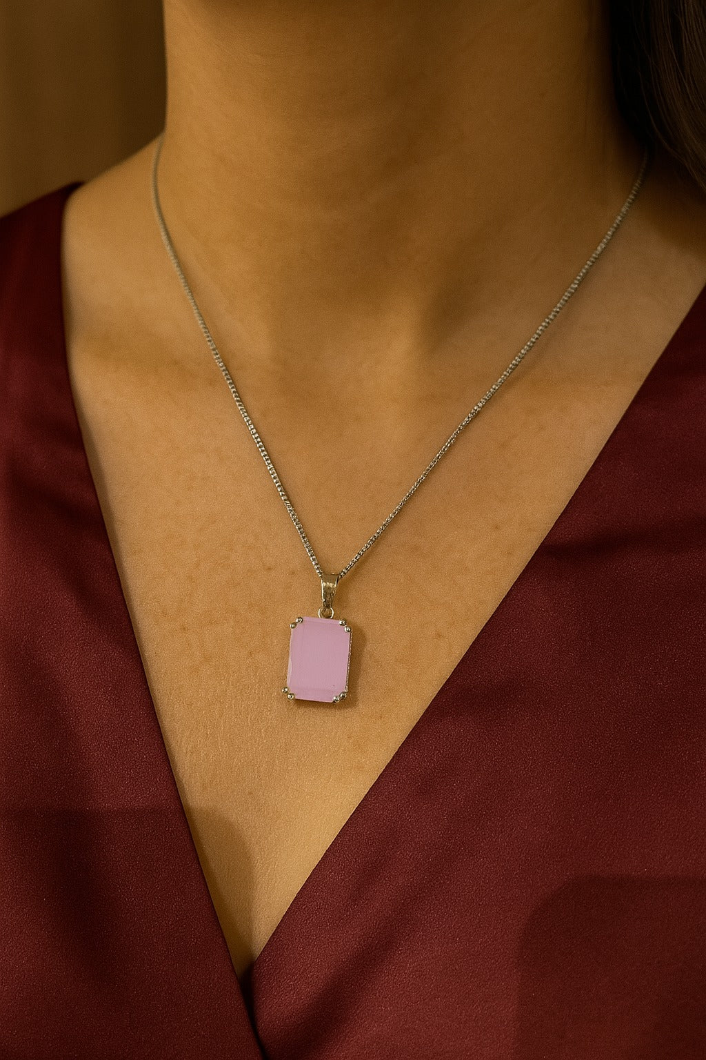 Zircon Pendant-203 (Silver/Pink)
