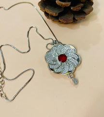 Zircon Pendant-256 (Silver/Maroon)