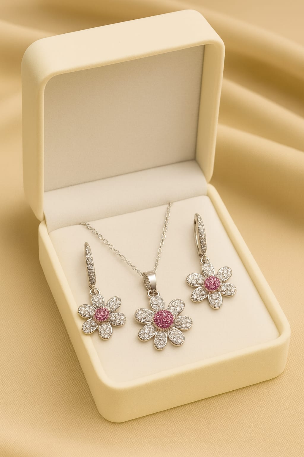 Zircon Locket Set-46 (Silver/Pink)