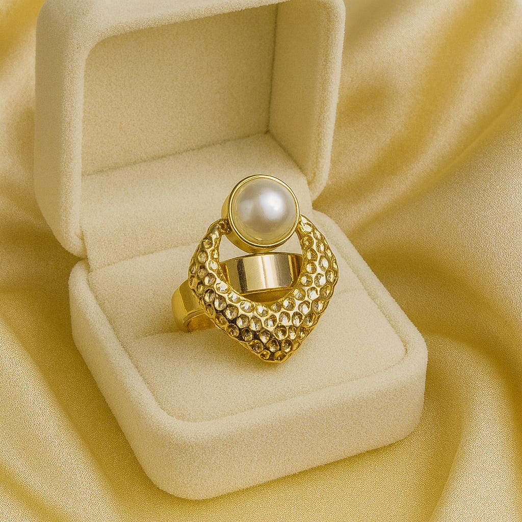 Gold Plated Stainless Steel Ring-04 (Crescent Pearl)