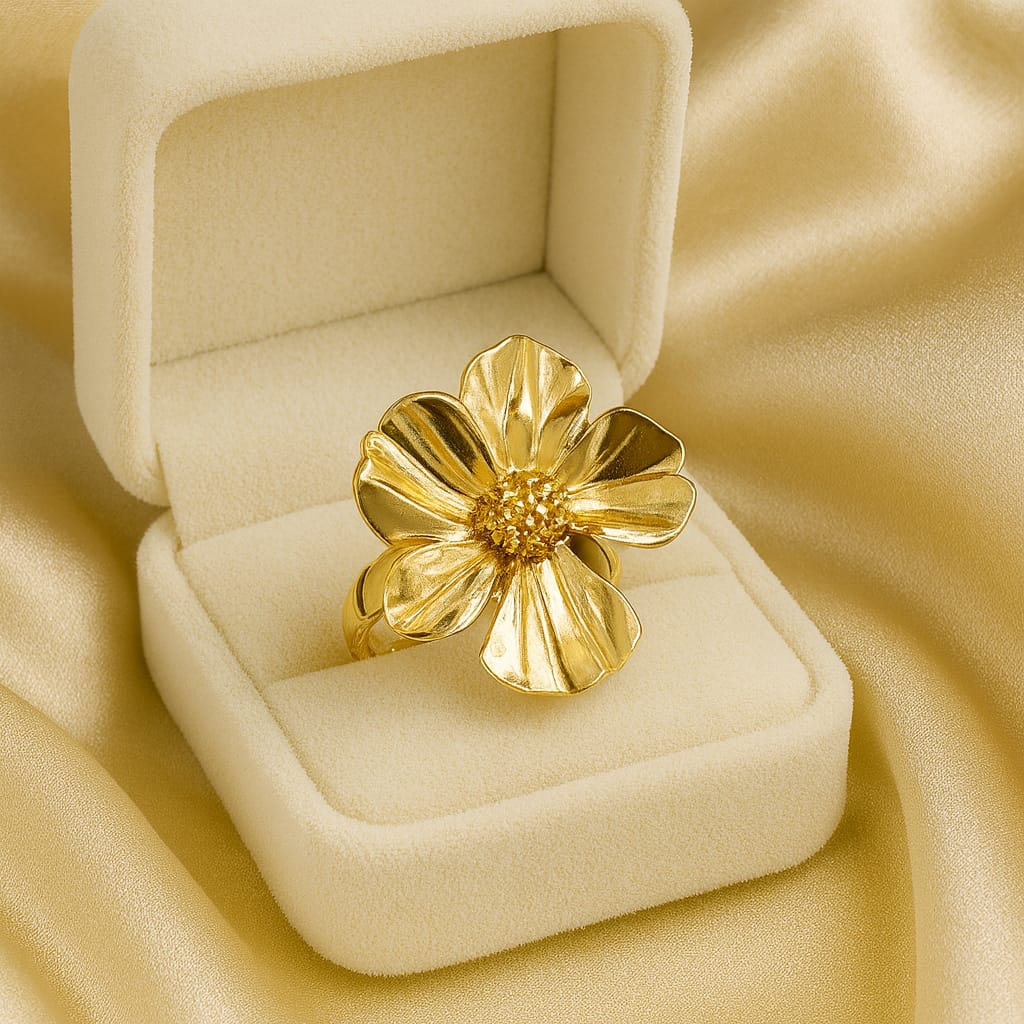 Gold Plated Stainless Steel Ring-08 (Flower)