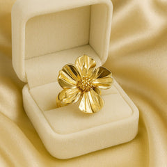 Gold Plated Stainless Steel Ring-08 (Flower)