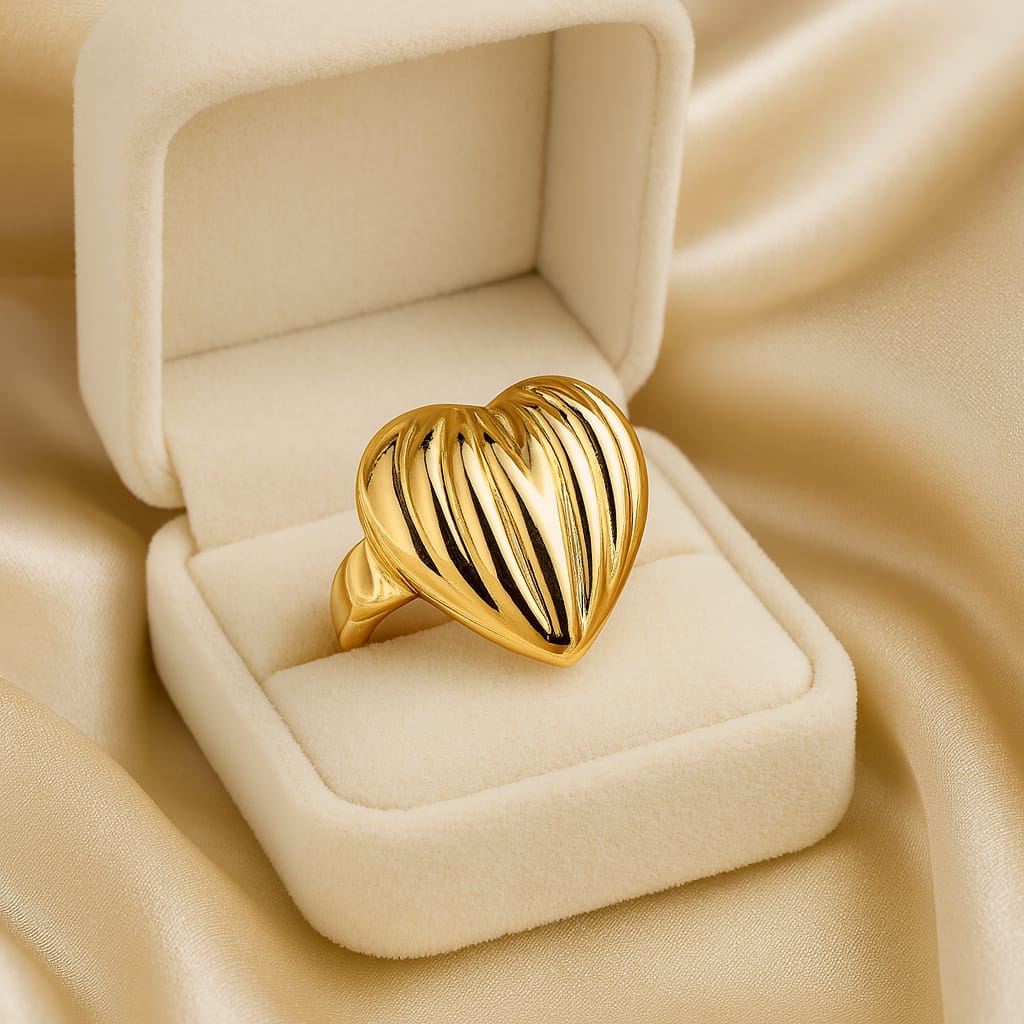 Gold Plated Stainless Steel Ring-11 (Heart)