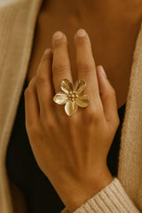 Gold Plated Stainless Steel Ring-15 (Flower)