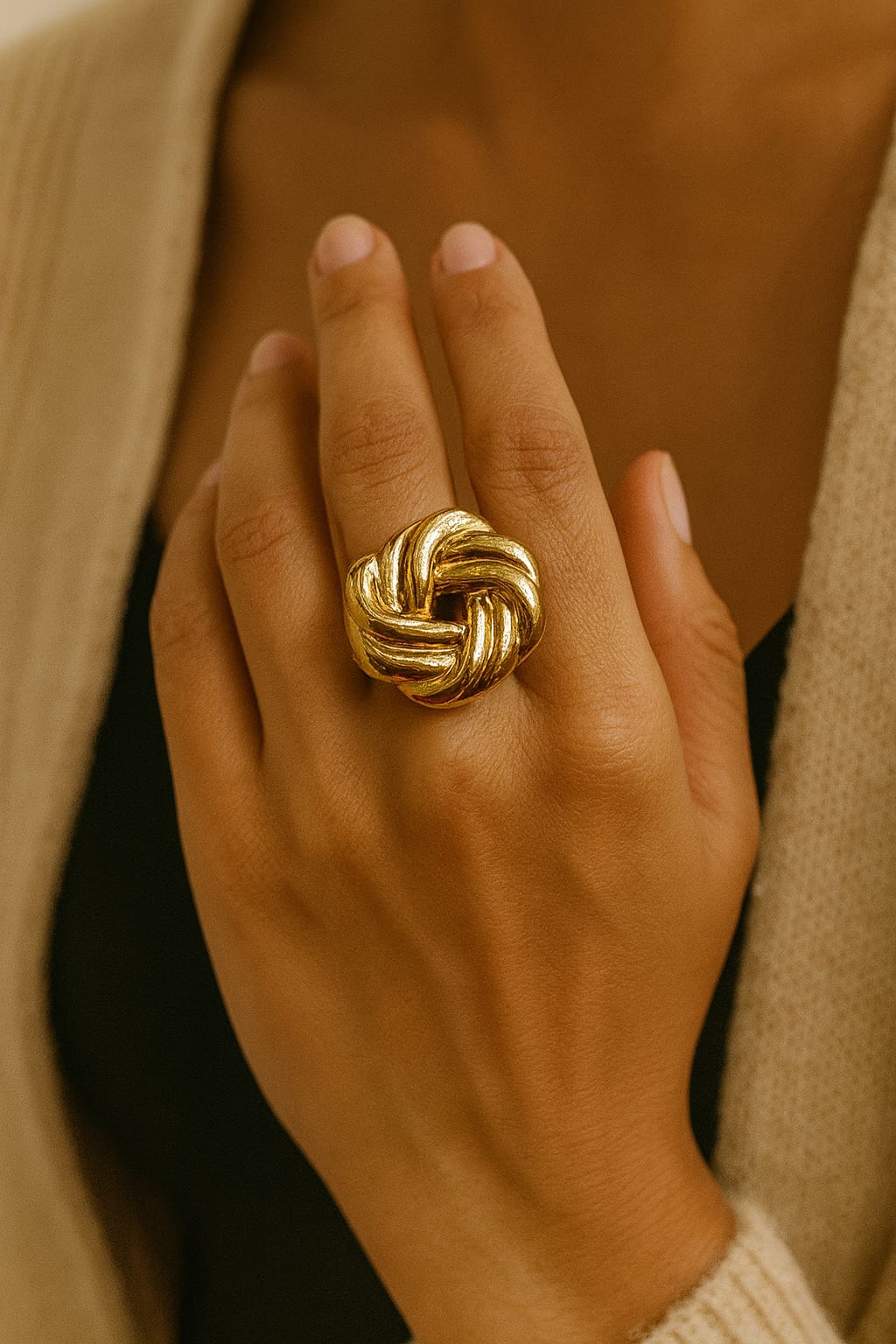 Gold Plated Stainless Steel Ring-18 (love knot)