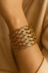 Metallic Texture Gold-Tone Stainless Steel Cuff Bracelet-11