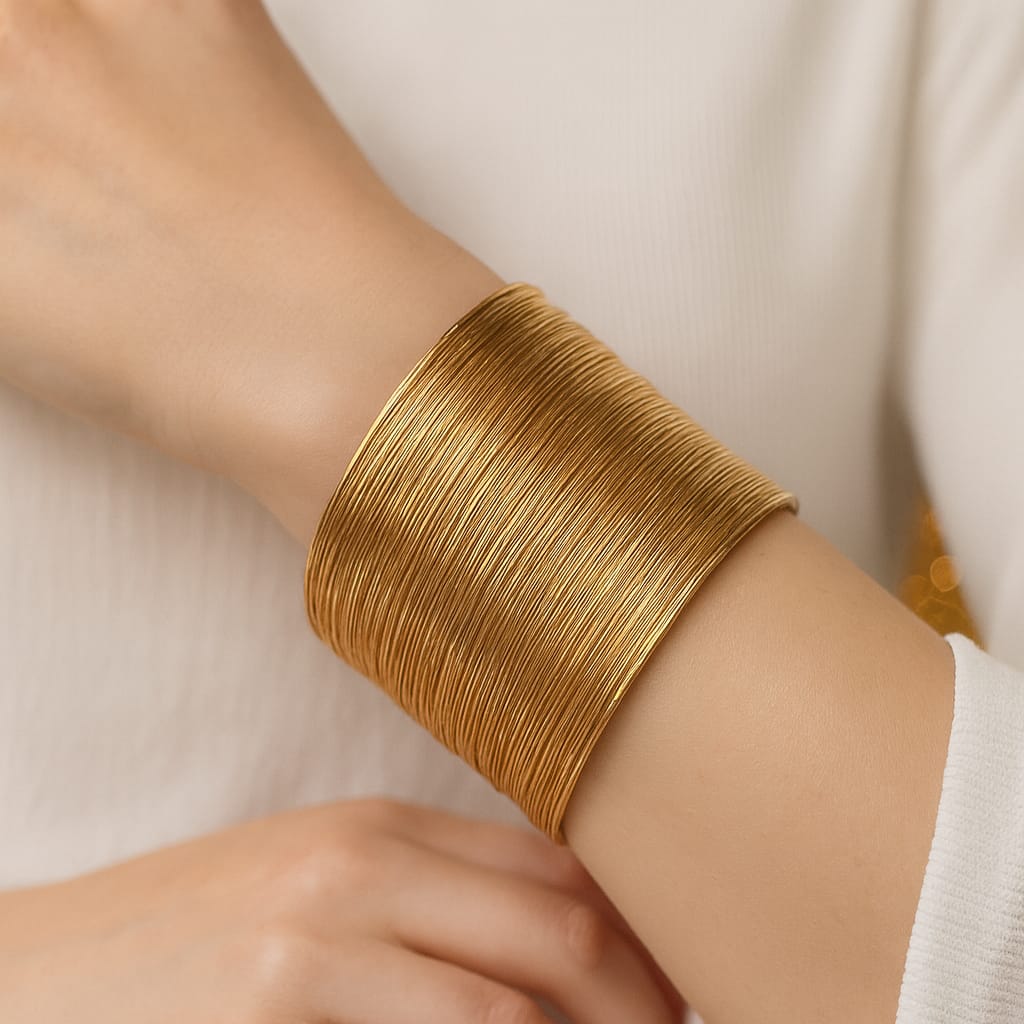 Metallic Texture Gold-Tone Stainless Steel Cuff Bracelet-13
