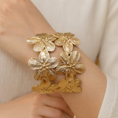 Metallic Texture Gold-Tone Stainless Steel Cuff Bracelet-15