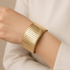 Metallic Texture Gold-Tone Stainless Steel Cuff Bracelet-06