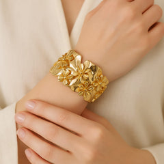 Metallic Texture Gold-Tone Stainless Steel Cuff Bracelet-02