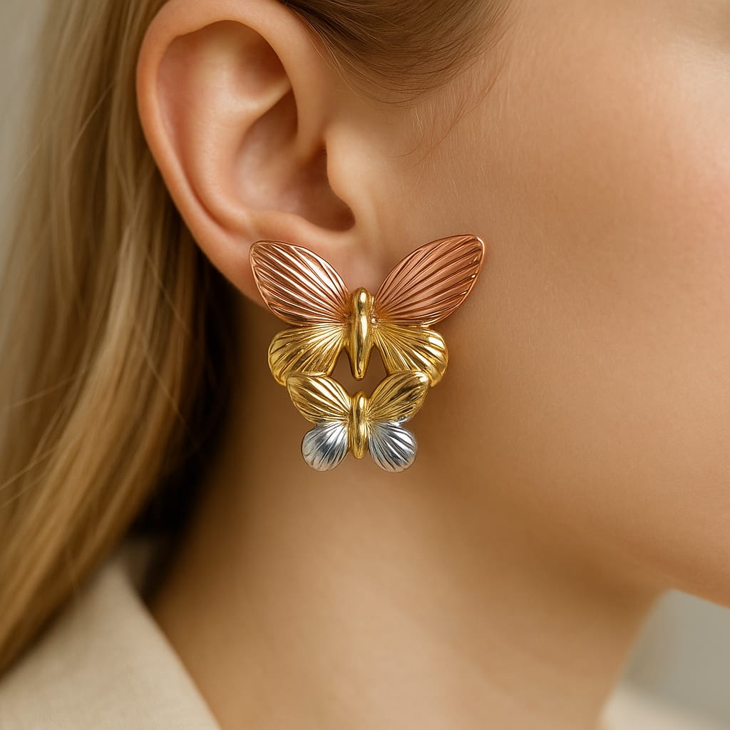 Stainless Steel Ear Studs-22 (Butterfly Tri Colour)