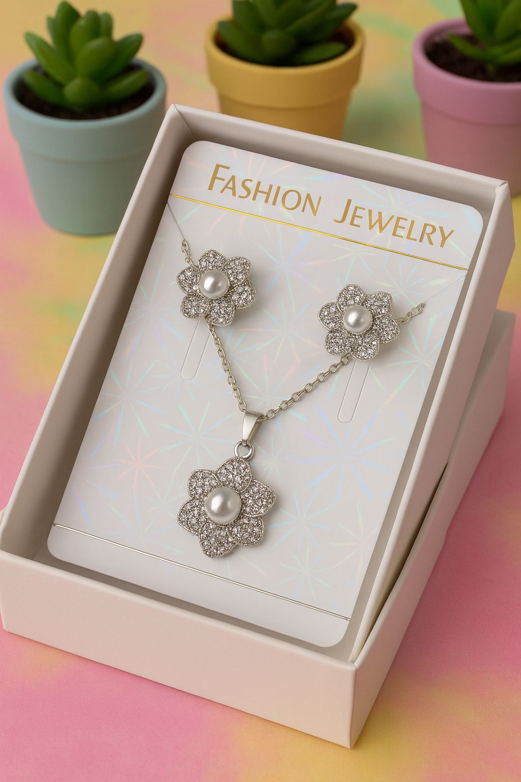 Zircon Locket Set-82 (Silver)