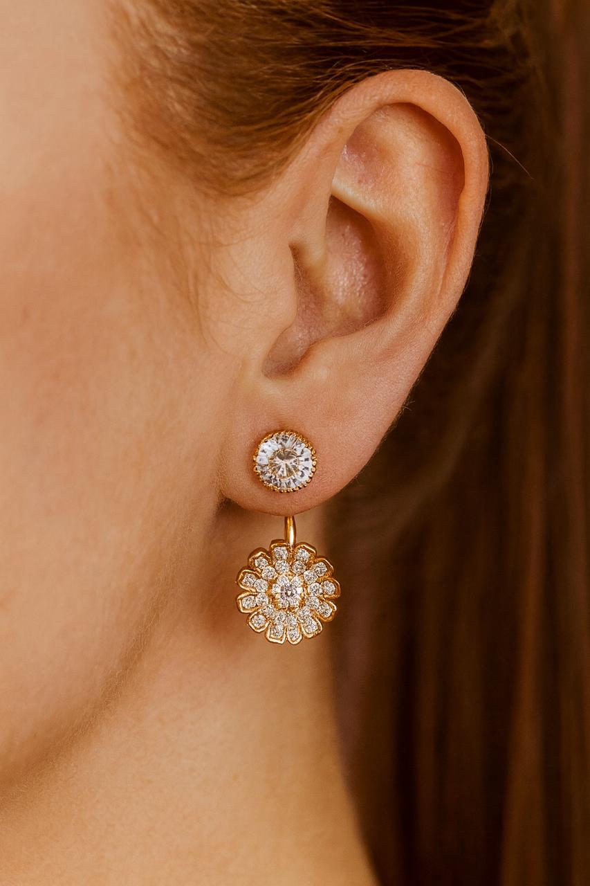 Gold Plated Double Earring-04 (White)