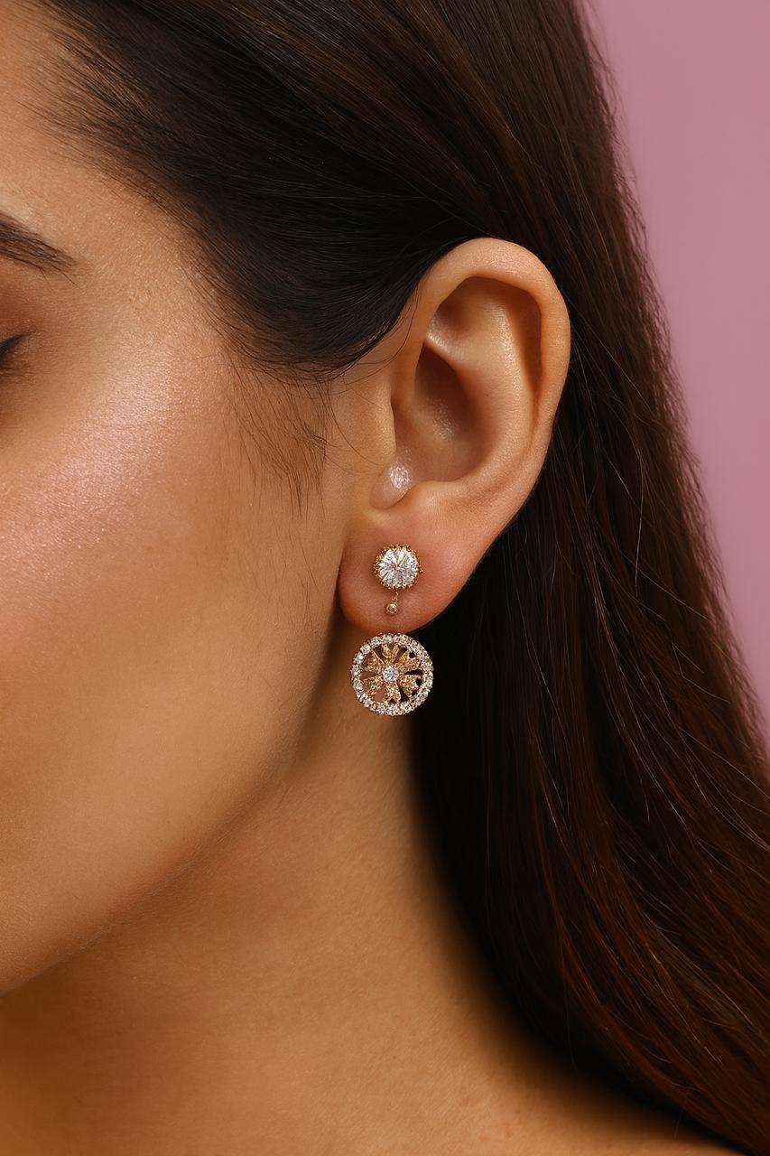 Gold Plated Double Earring-05 (White)