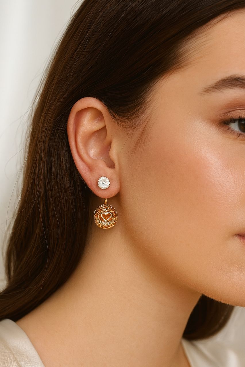 Gold Plated Double Earring-06 (White)