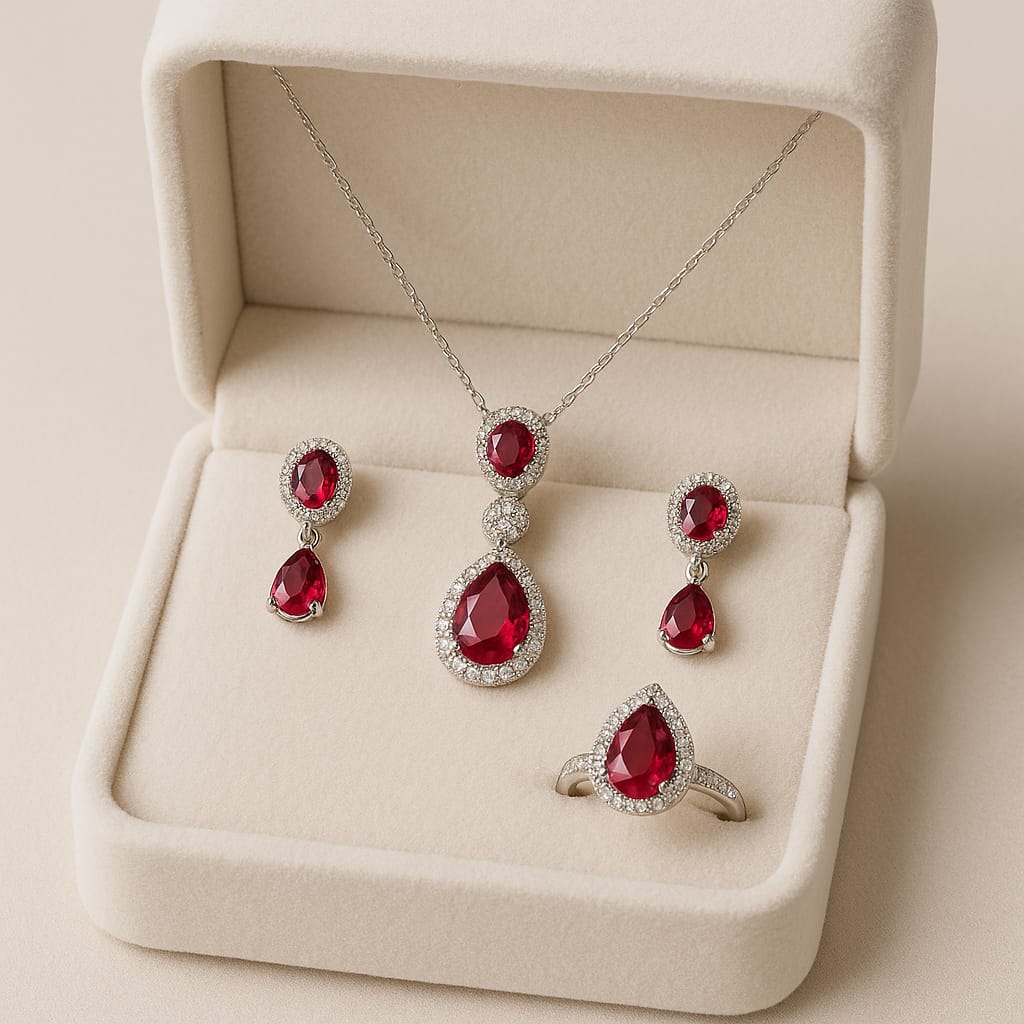 Zircon Locket Set-63 (Silver) (Maroon)