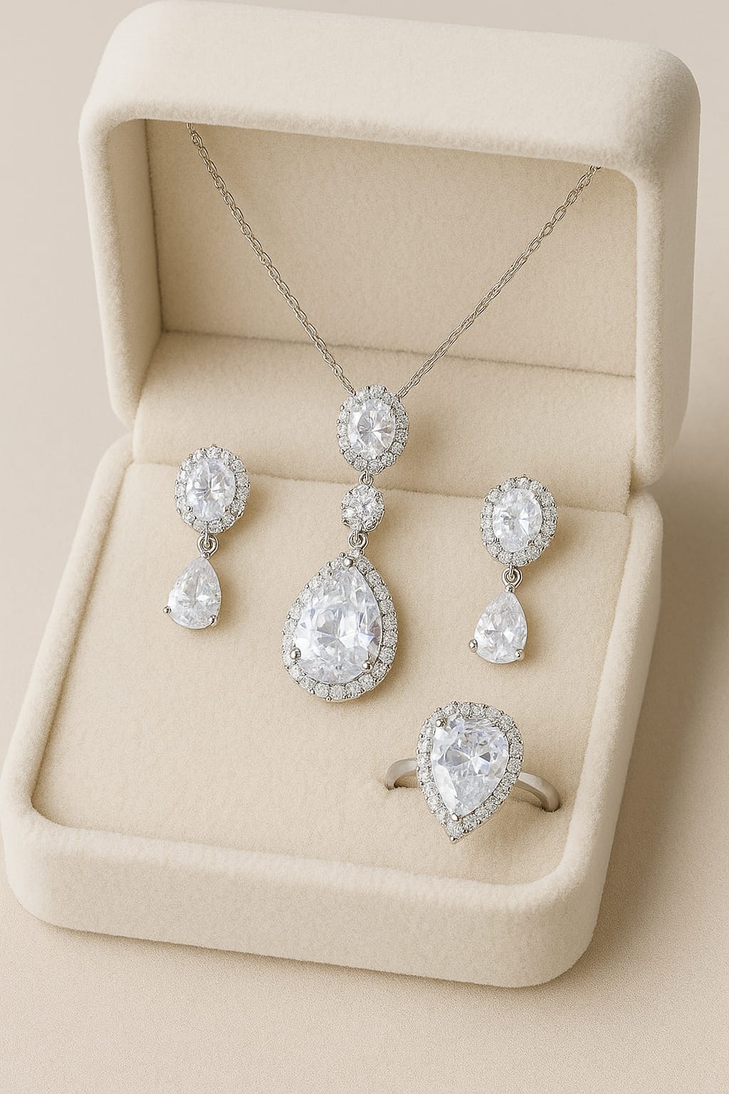 Zircon Locket Set-63 (Silver) (White)