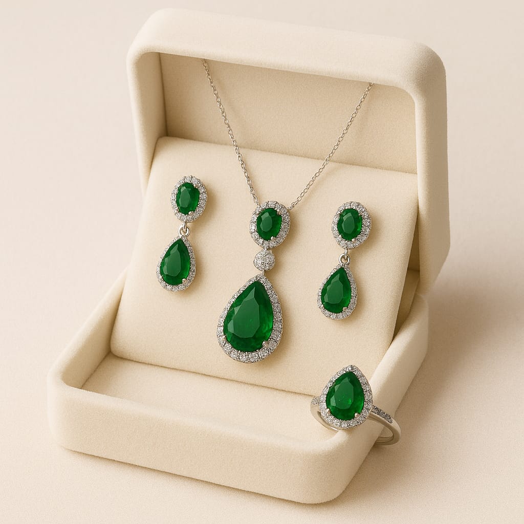 Zircon Locket Set-63 (Silver) (Green)