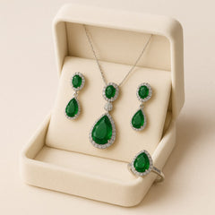 Zircon Locket Set-63 (Silver) (Green)