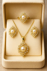 Zircon Locket Set-118 (Golden) (White)