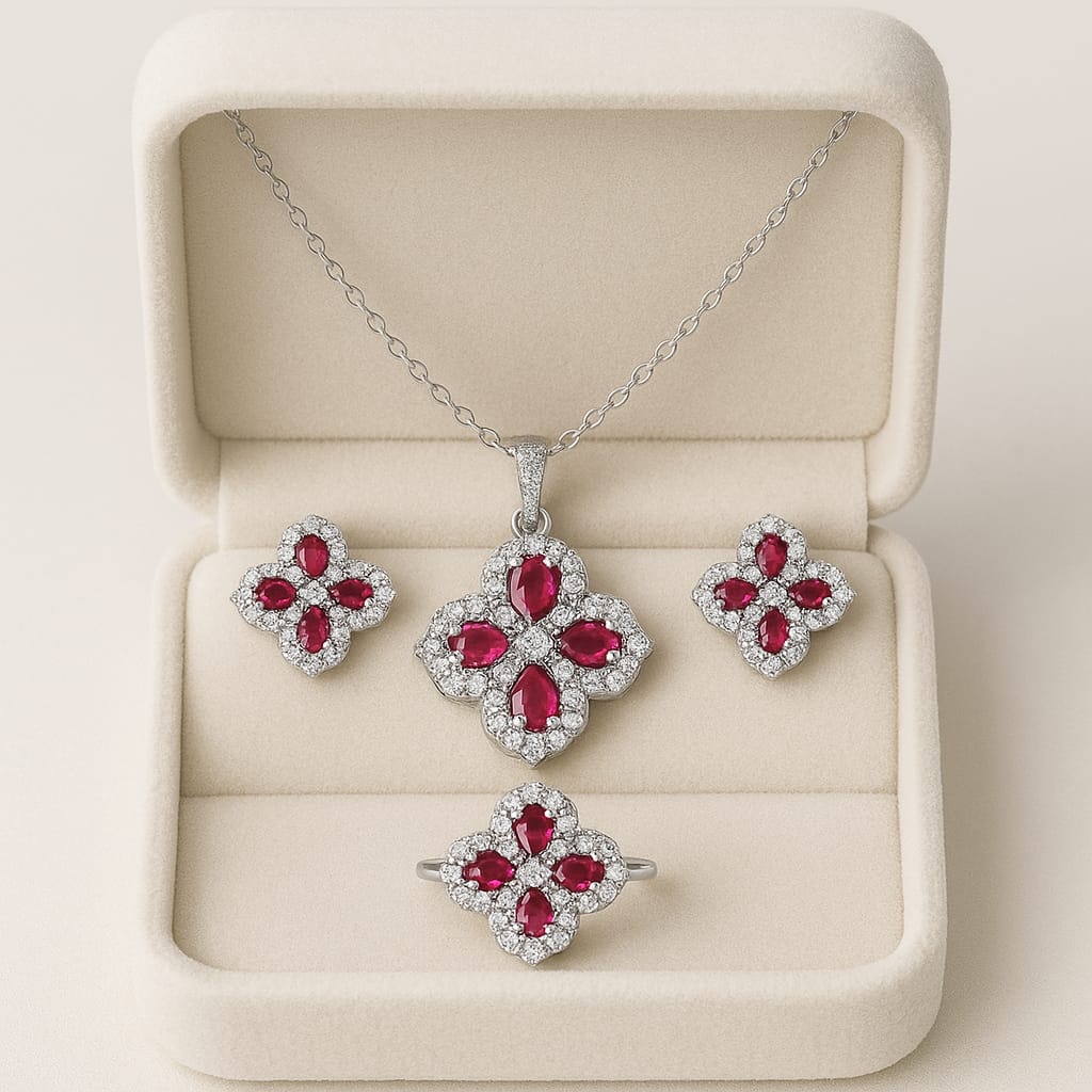 Zircon Locket Set-117 (Silver) (Maroon)