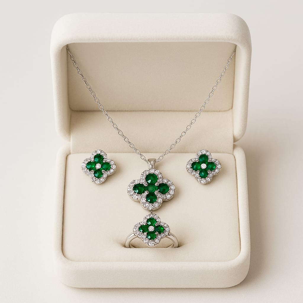 Zircon Locket Set-117 (Silver) (Green)