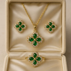 Zircon Locket Set-117 (Golden) (Green)