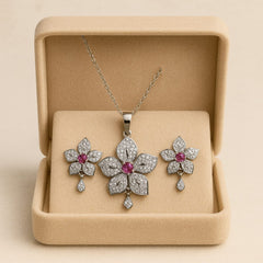 Zircon Locket Set-124 (Silver/Pink)