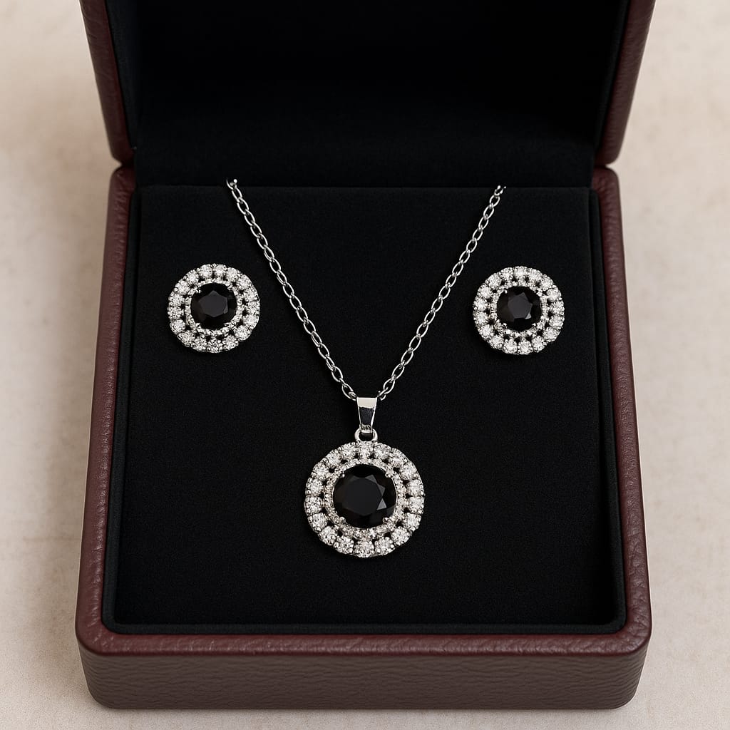 Zircon Locket Set-125 (Silver/Black)