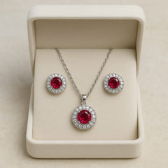 Zircon Locket Set-125 (Silver/Maroon)
