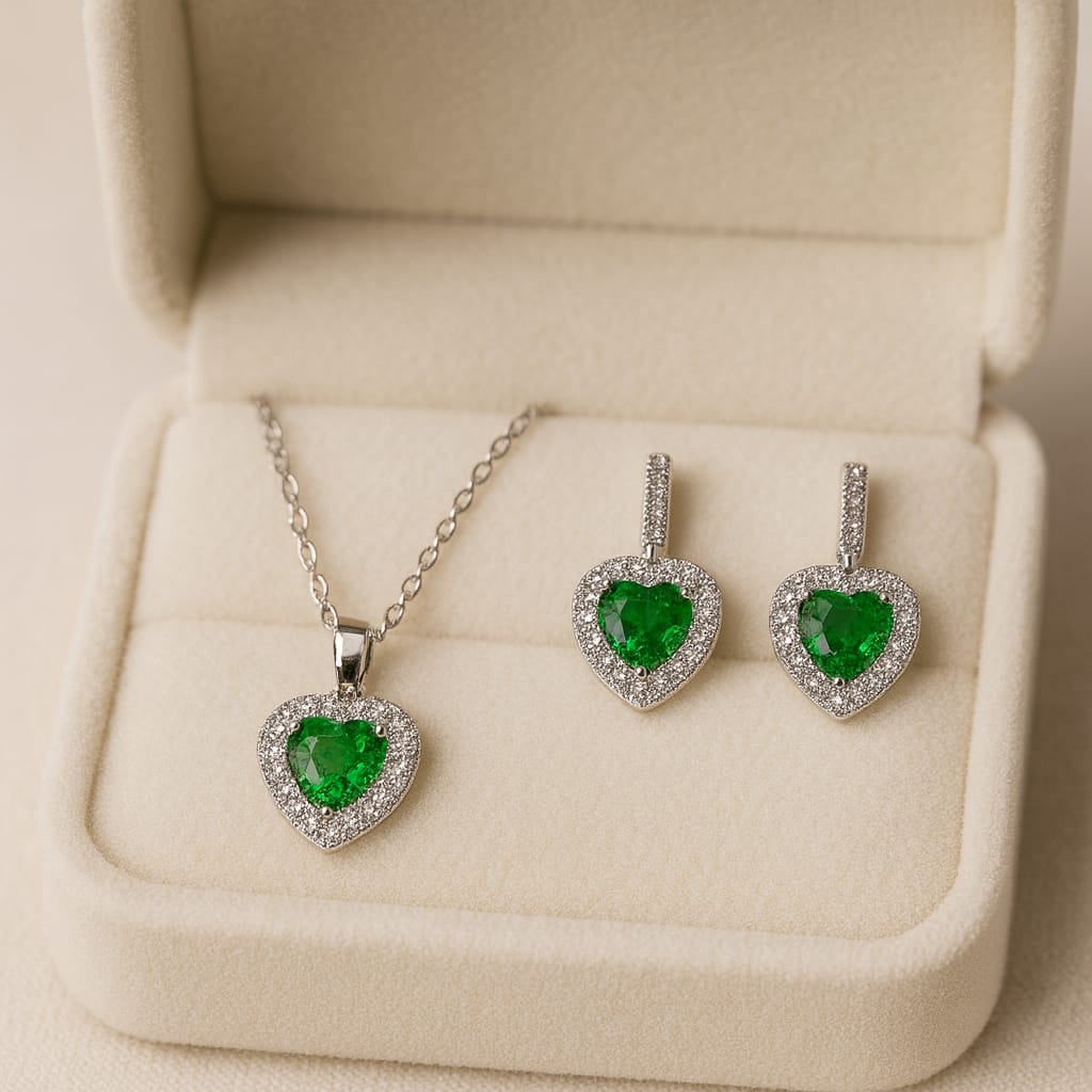 Zircon Locket Set-126 (Silver/Green)