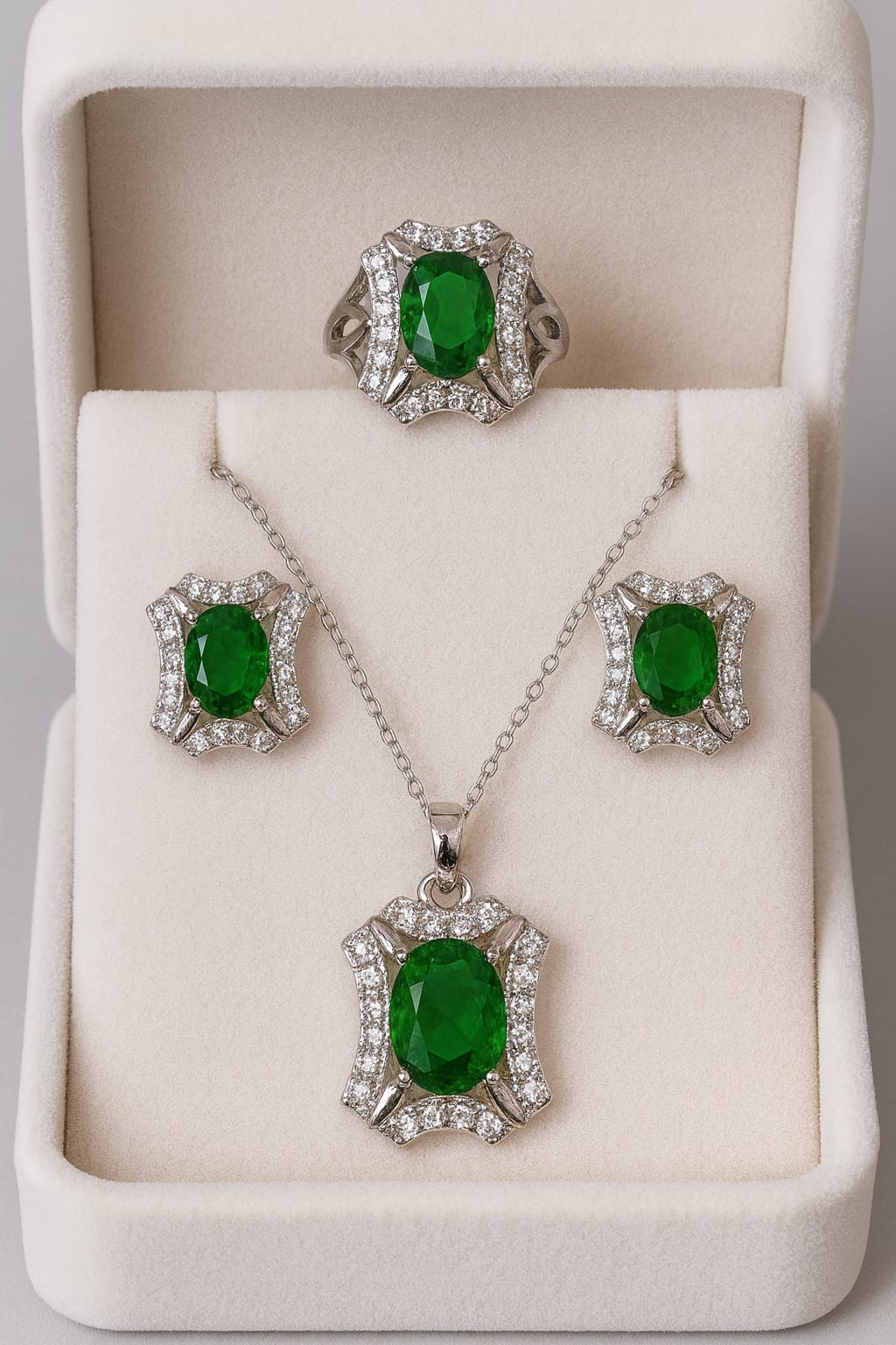 Zircon Locket Set-127 (Silver/Green)