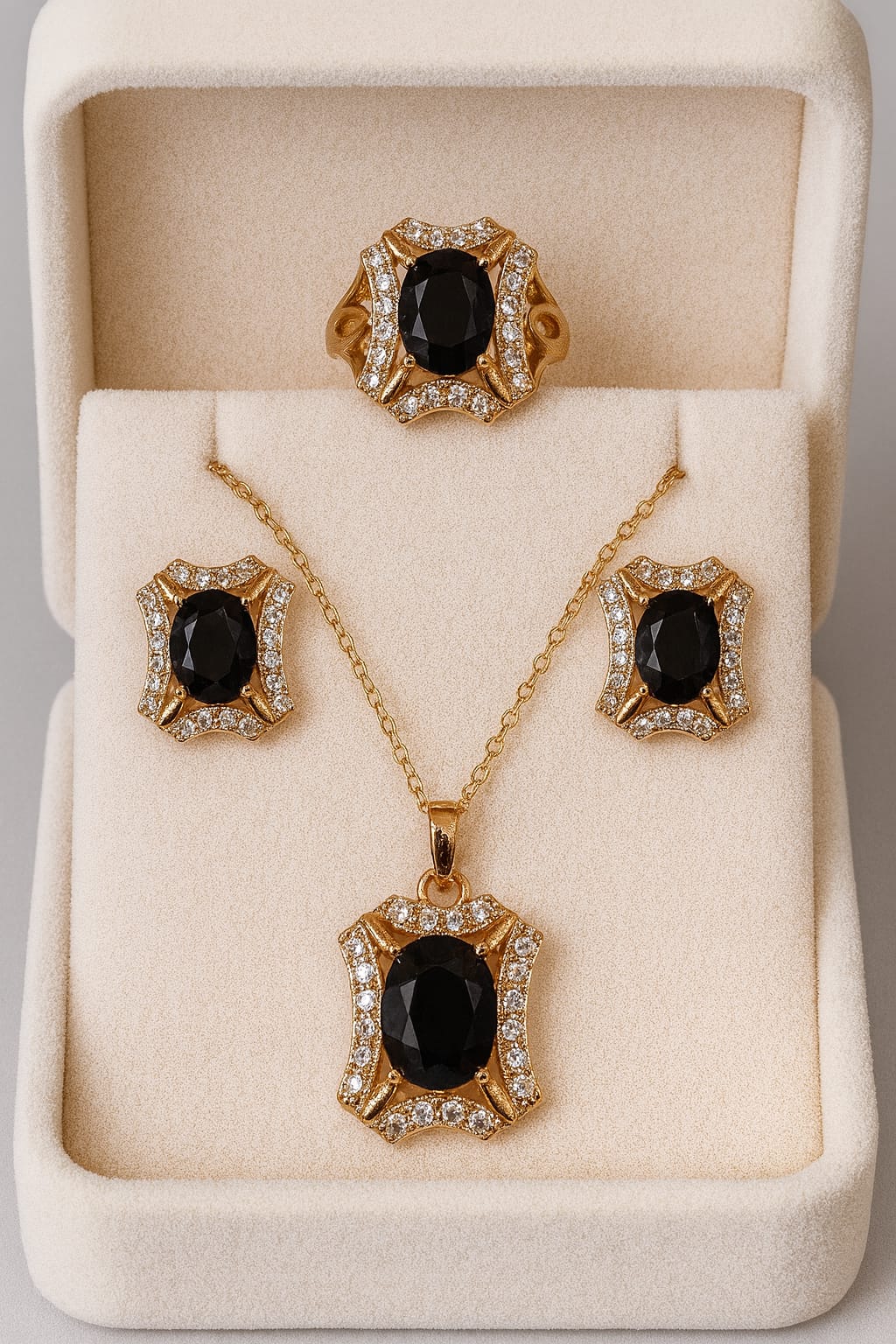 Zircon Locket Set-127 (Golden/Black)