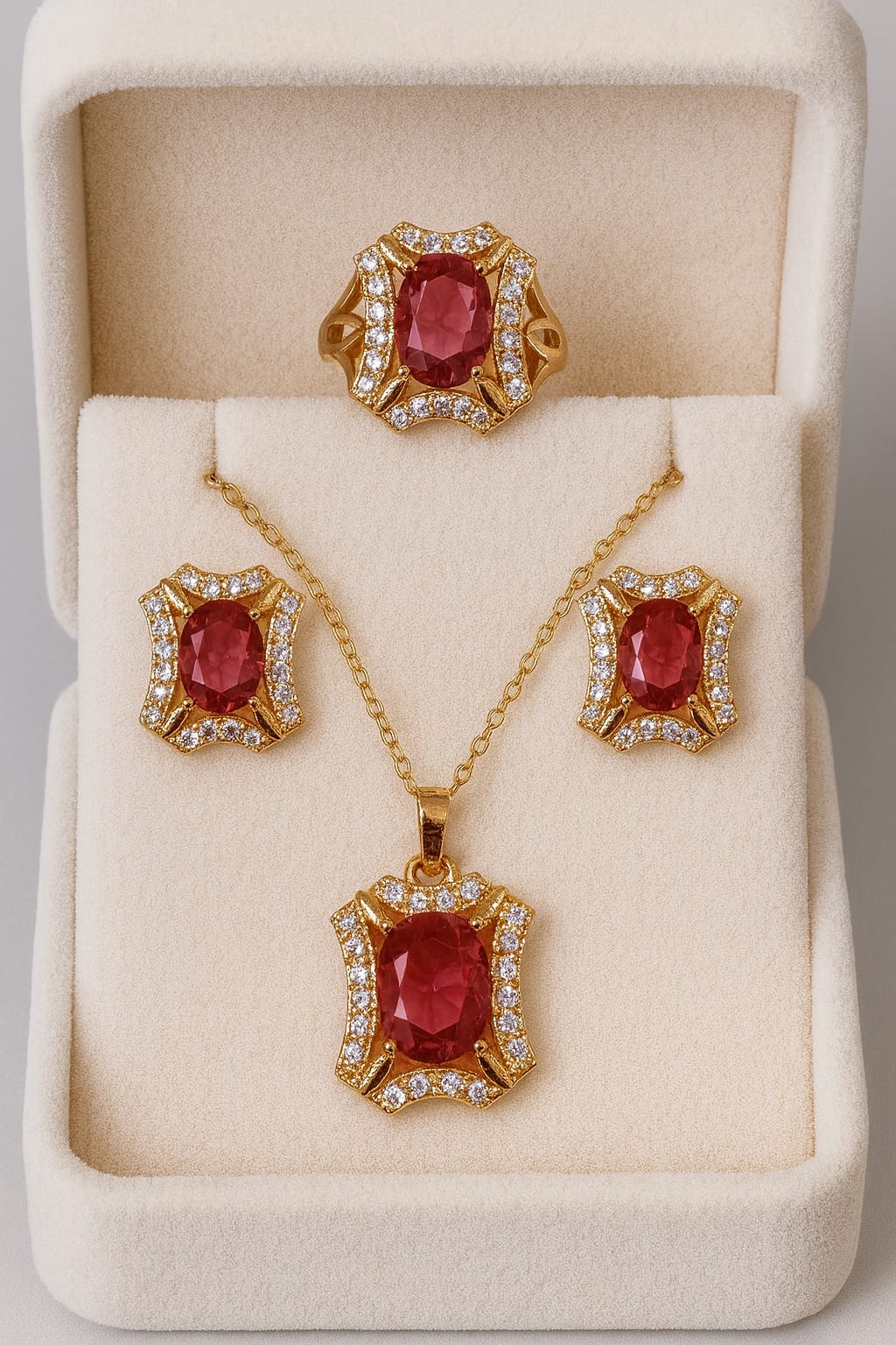 Zircon Locket Set-127 (Golden/Maroon)
