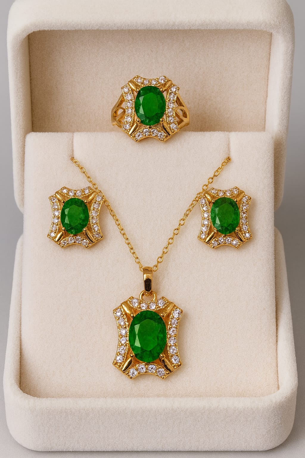 Zircon Locket Set-127 (Golden/Green)