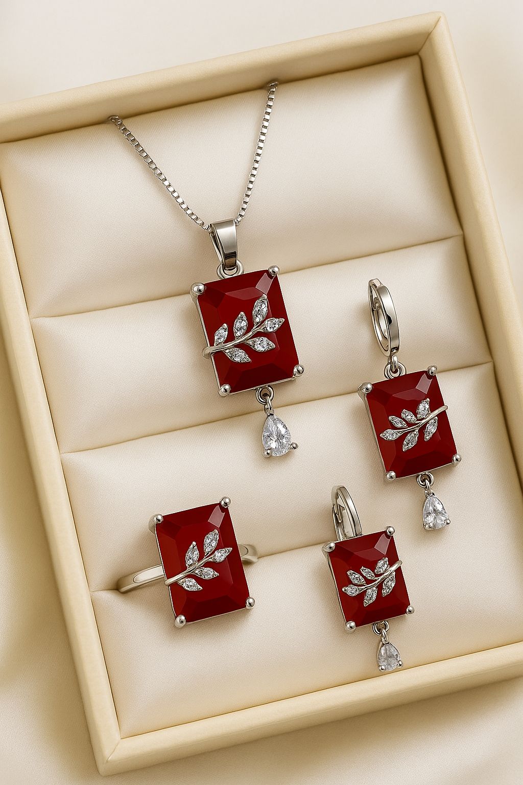 Zircon Locket Set-128 (Silver/Maroon)