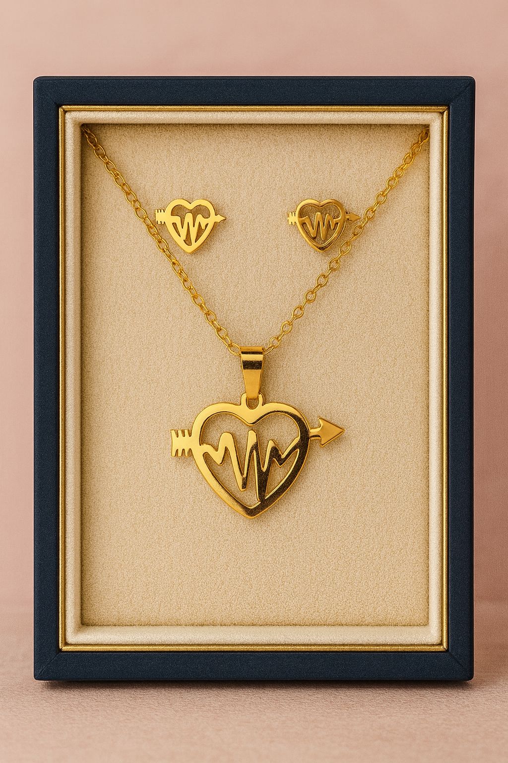 Stainless Steel Locket set-43 (Heartbeat) (Golden)