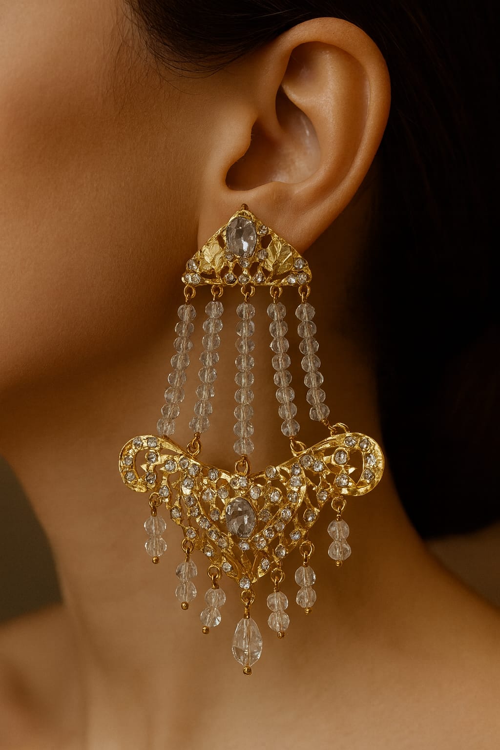 Gold Plated Hyderabadi Earring-01 (White)